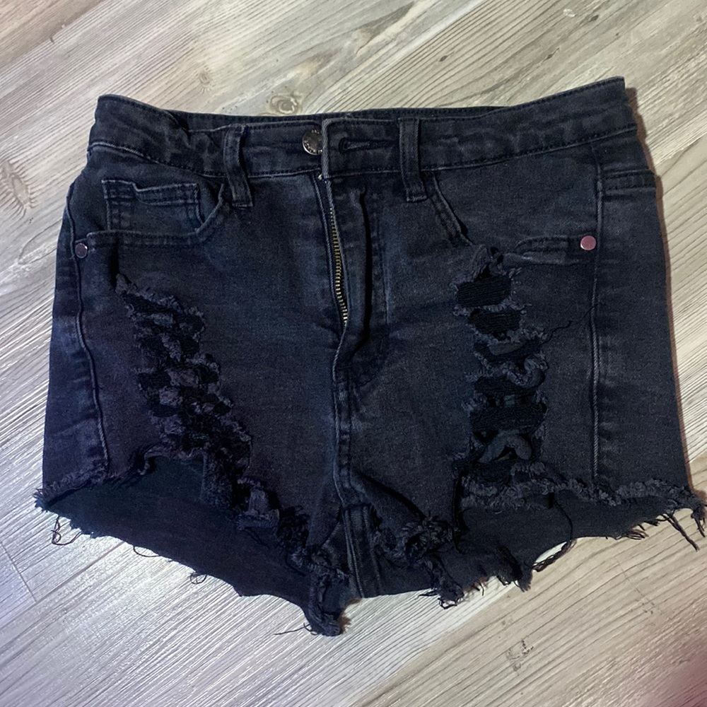 Women’s black distressed shorts. Size small